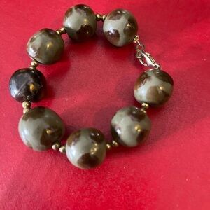 Rustic Brown and Green Beaded Bracelet with Metal Accents Russian